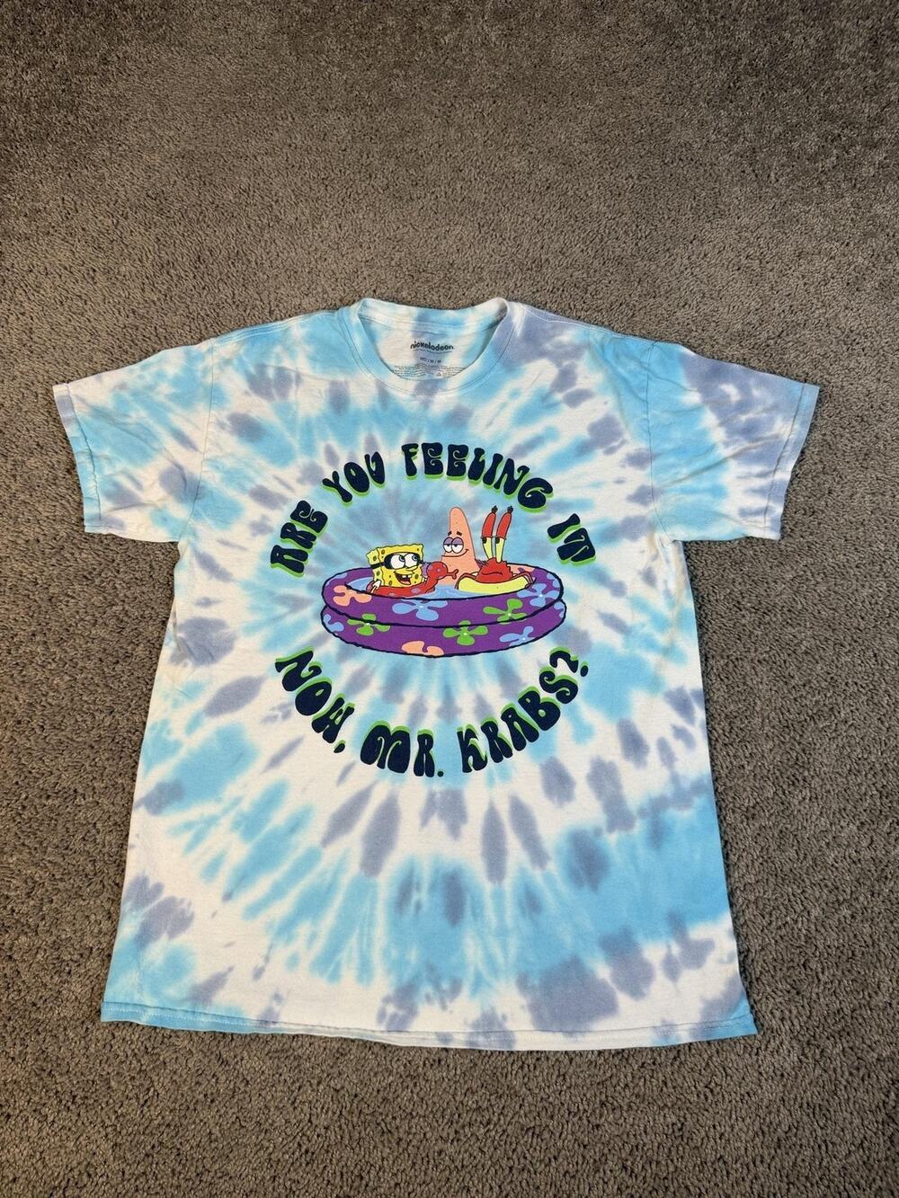 SpongeBob Nickelodeon Shirt Mens M Blue Tie Dye Graphic Tagless Cotton